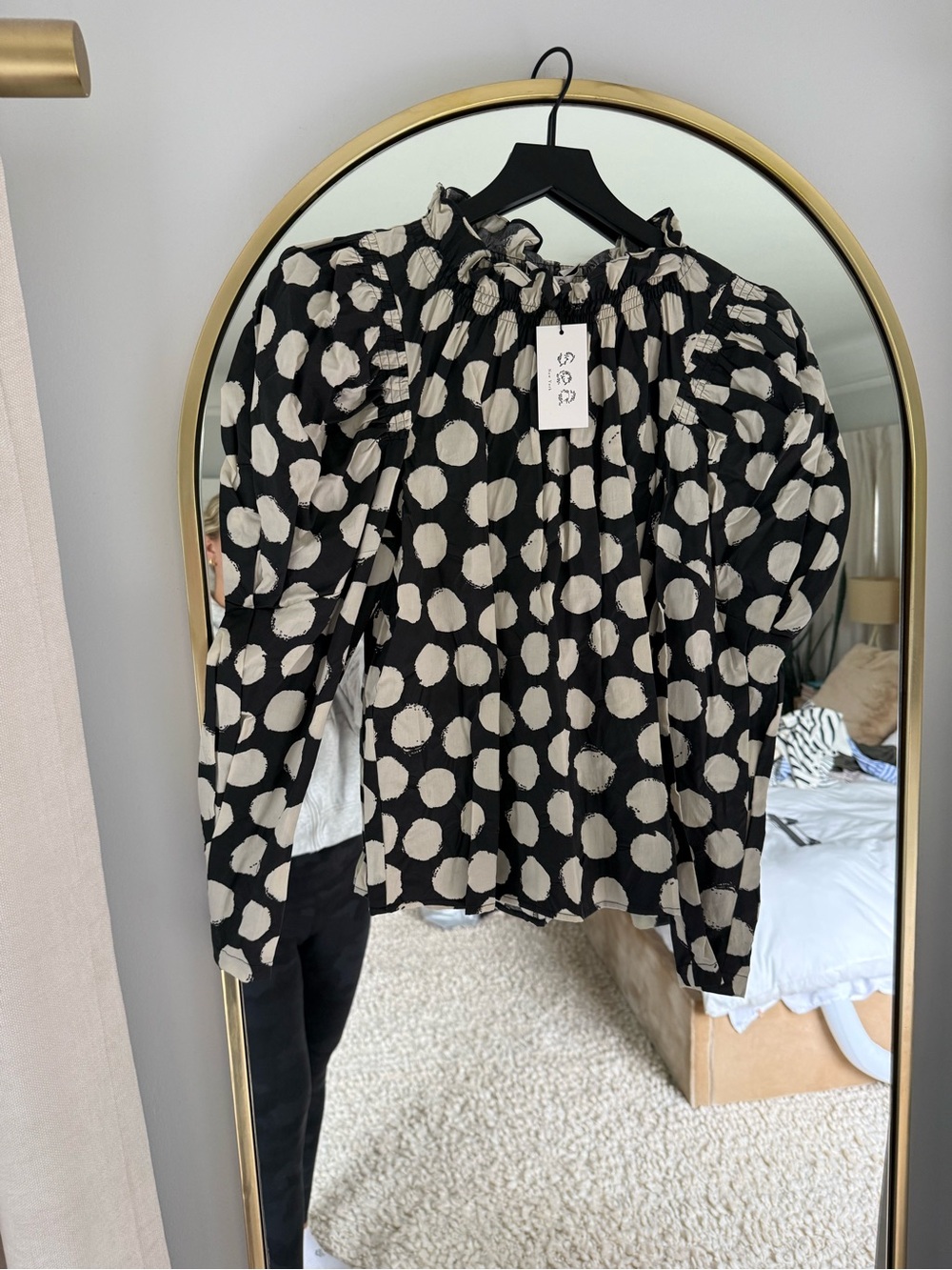 Sea Black Blouse with Cream Polka Dots